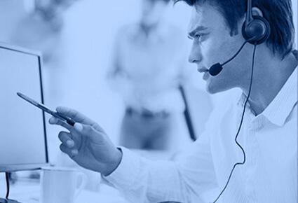 man working with phone answering service client